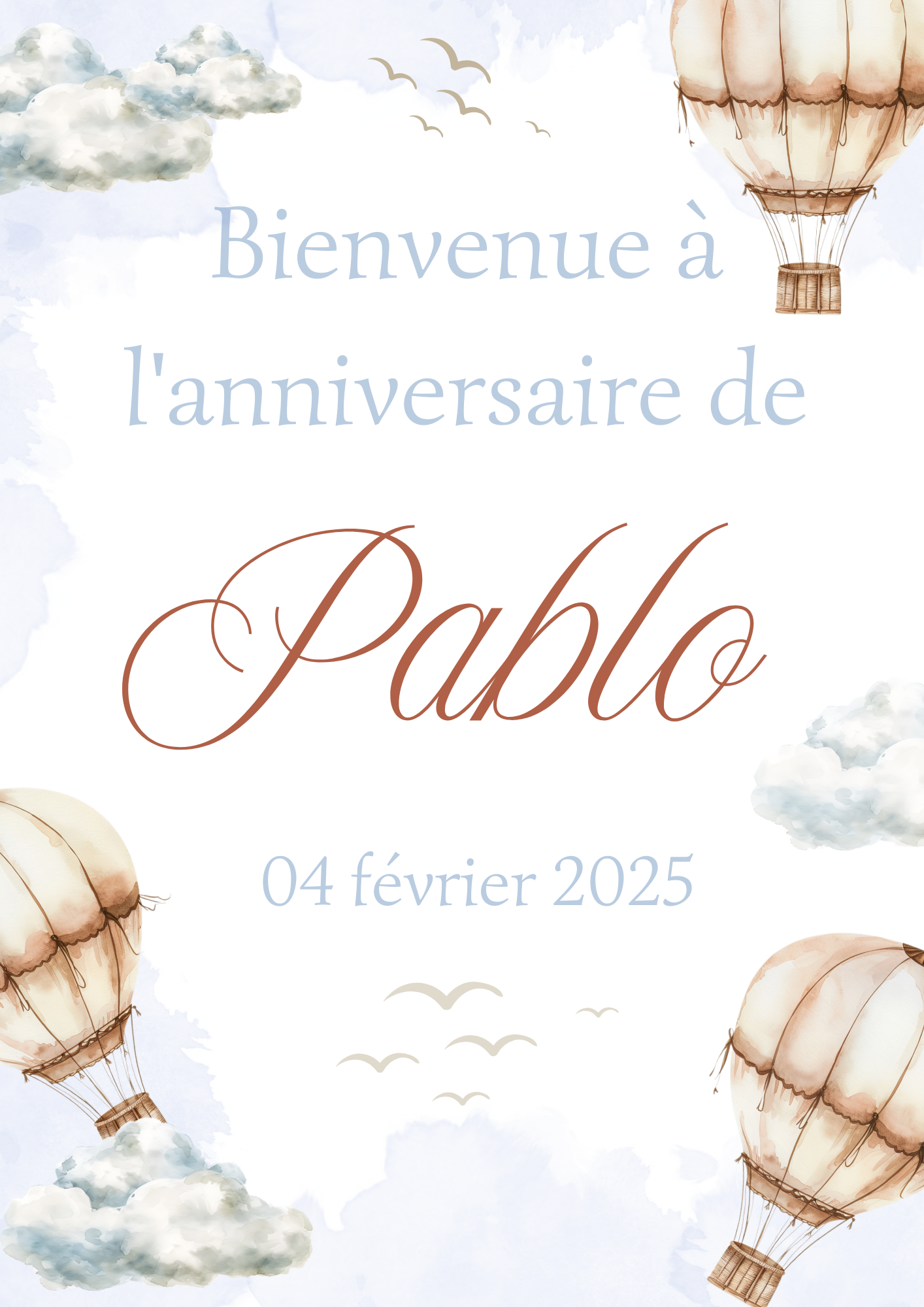 Affiche personnalisée anniversaire " dans les airs "