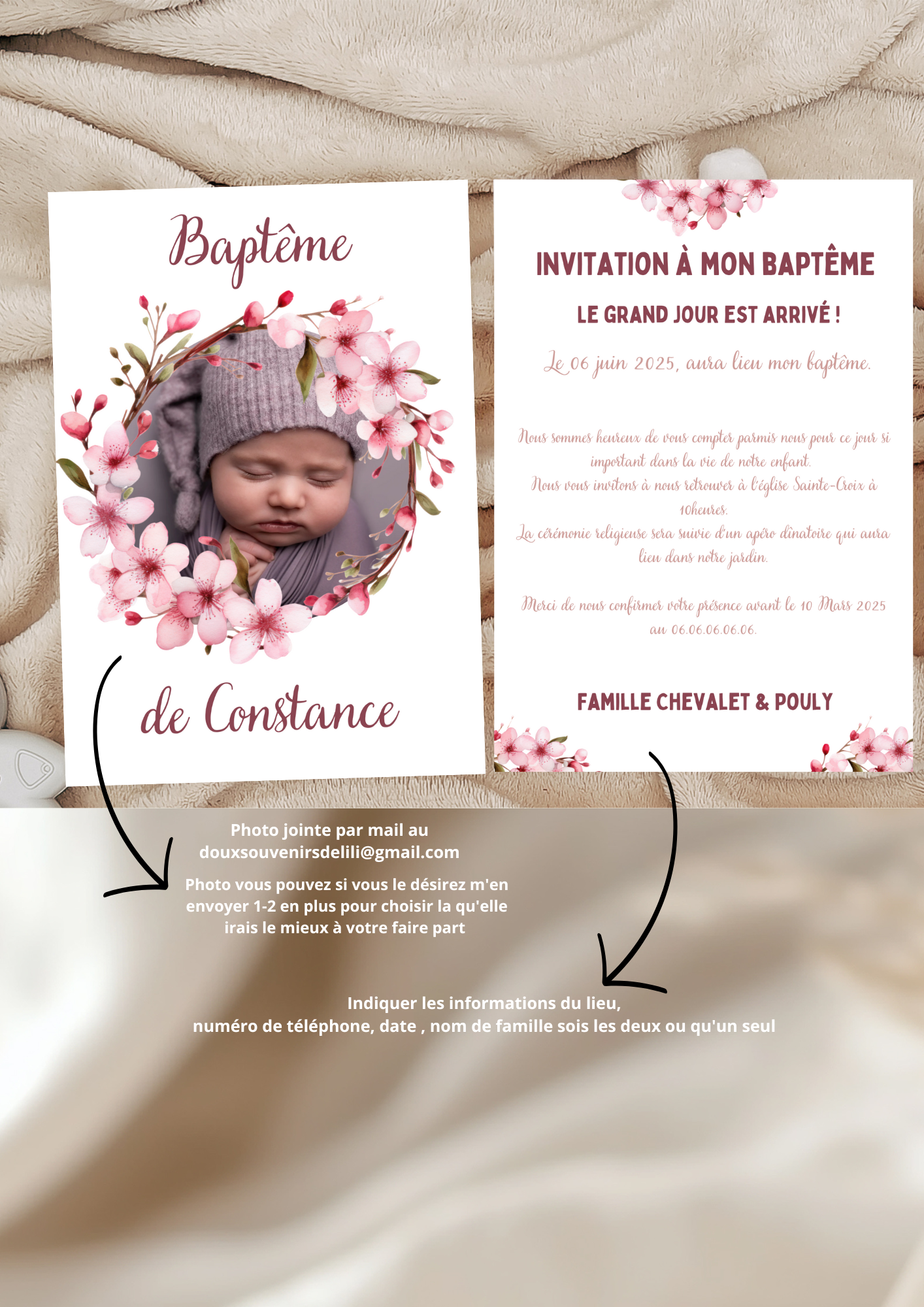 Faire part baptême fille " fleurs de cerisier "