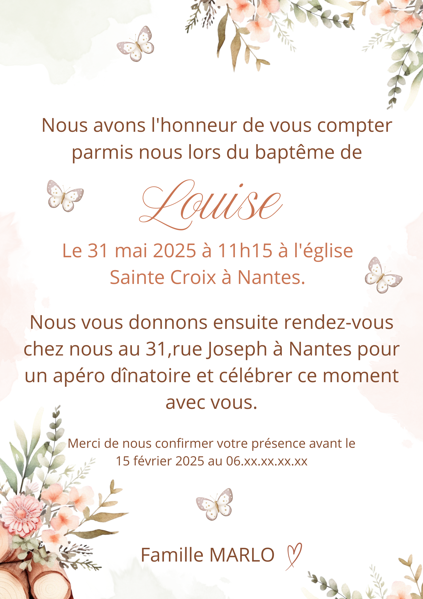 Faire-part baptême " florale "