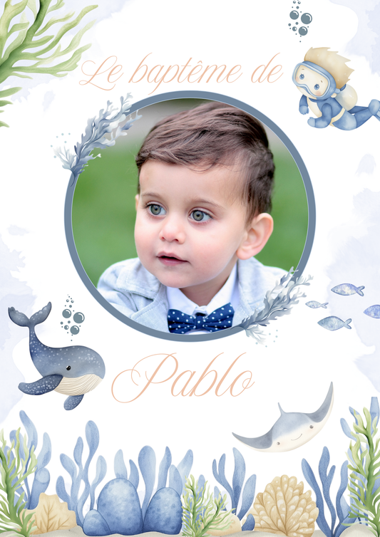 Faire part baptême garçon " sous l'océan "