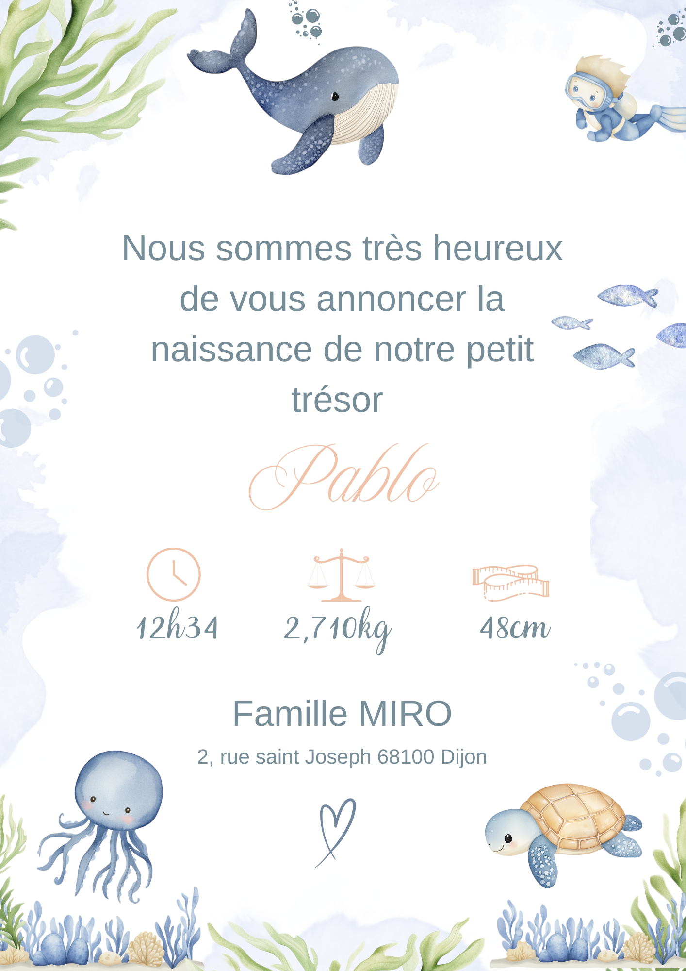 Faire part naissance garçon "sous l'océan"