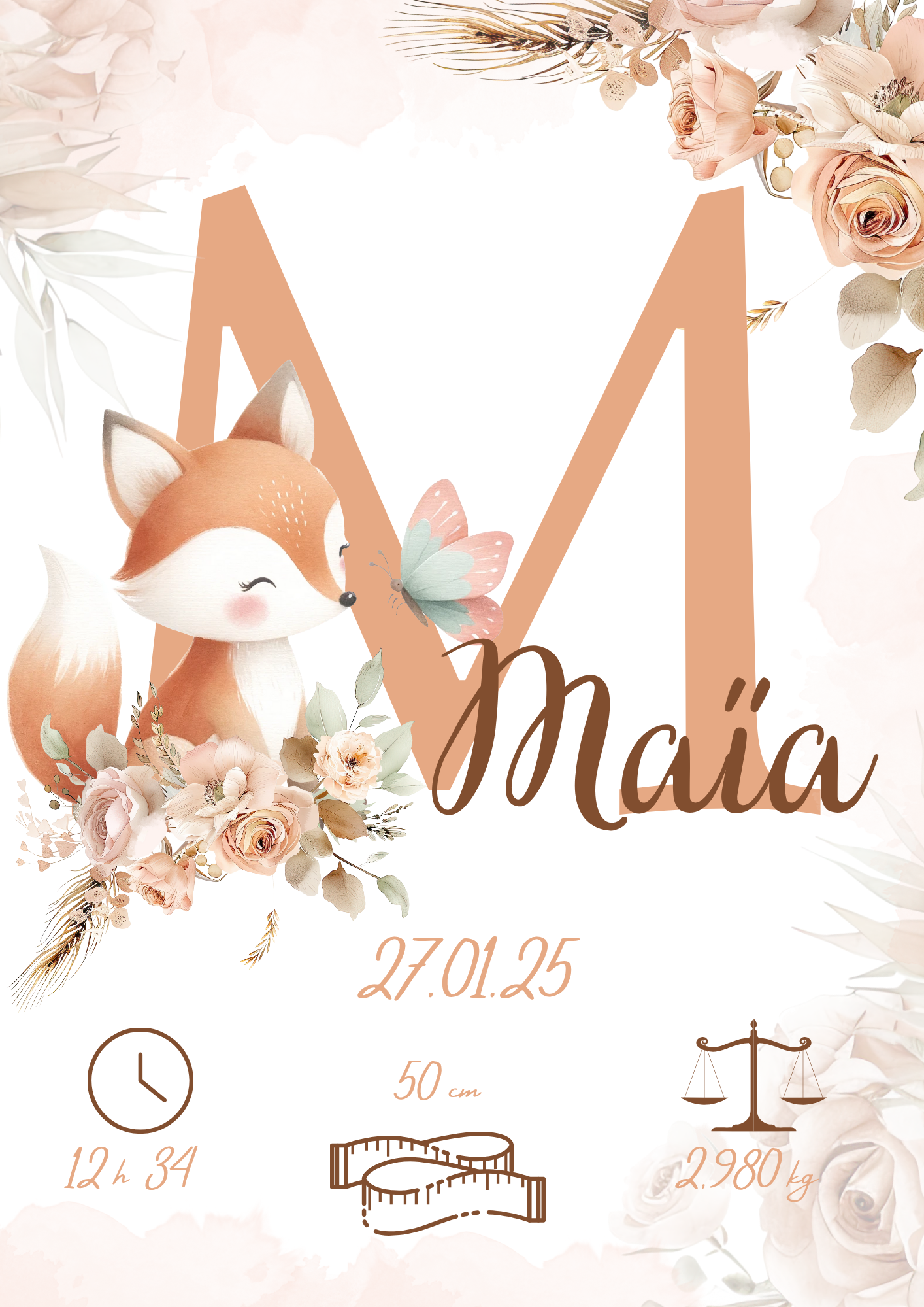 Affiche personnalisée biche et roses
