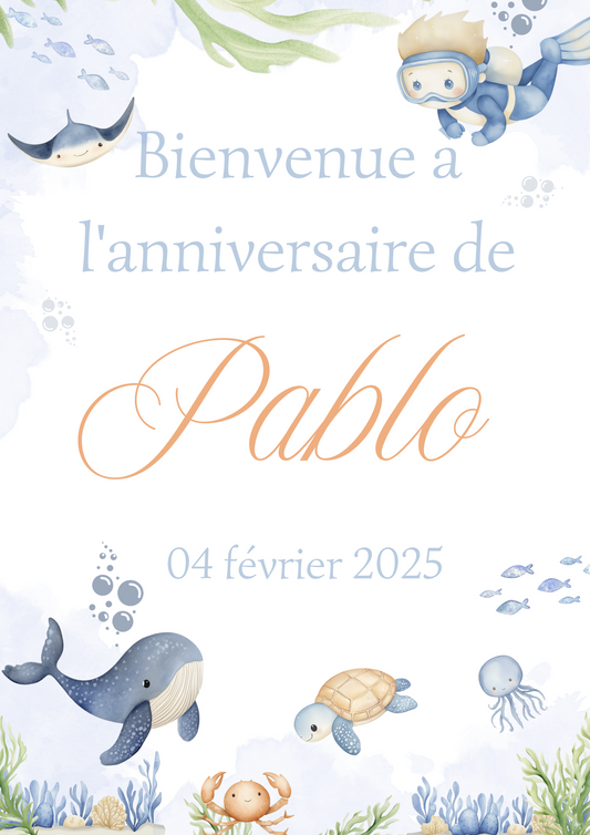 Affiche personnalisée anniversaire sous l'océan