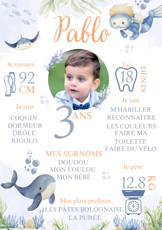 Affiche personnalisée d'anniversaire " sous l'océan "