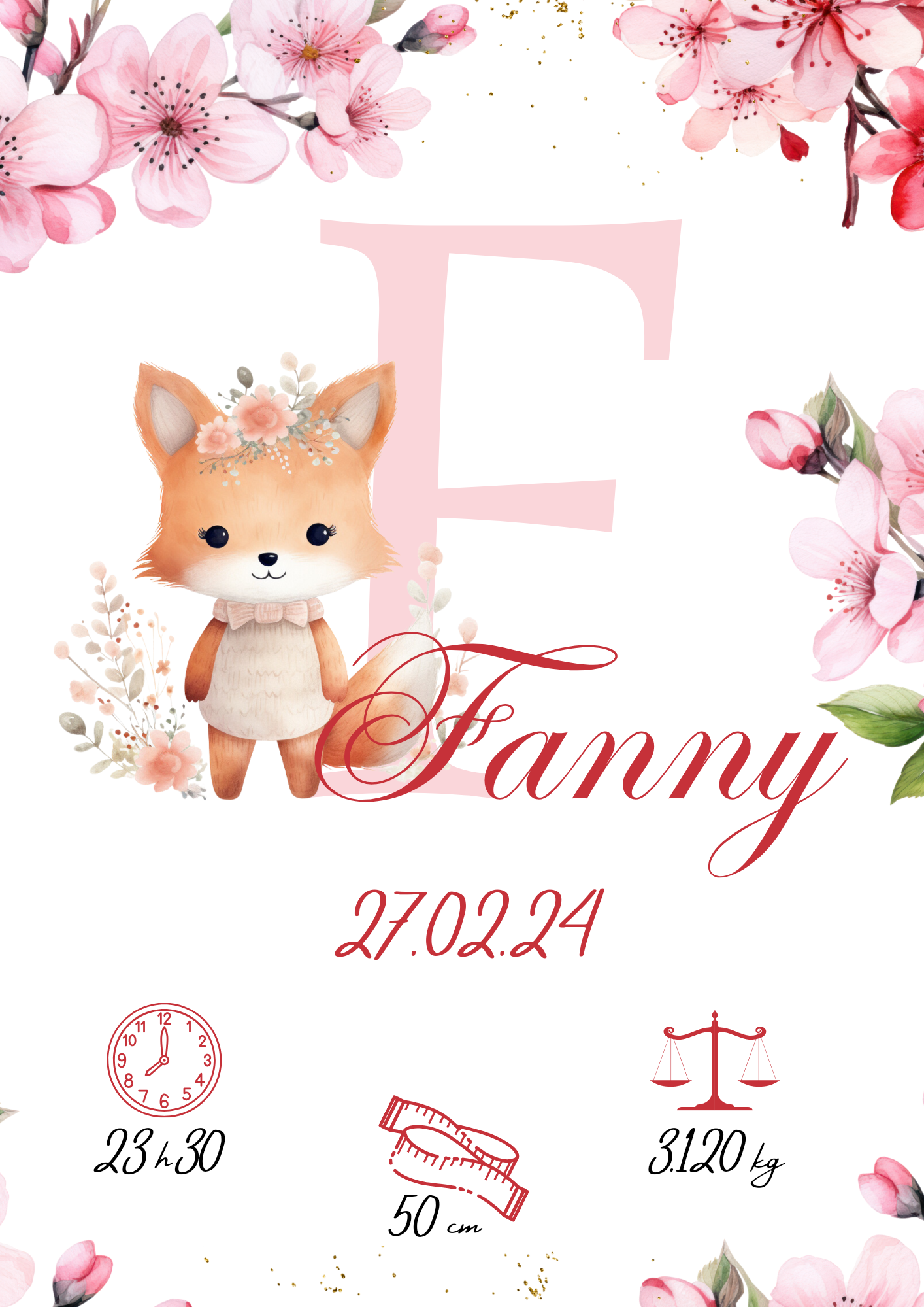Affiche personnalisée, fleurs de cerisiers et animaux