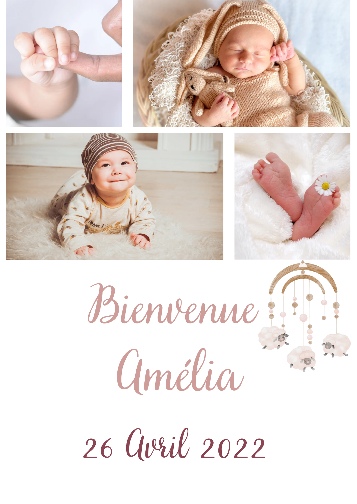 Faire part naissance fille " doux rêves "