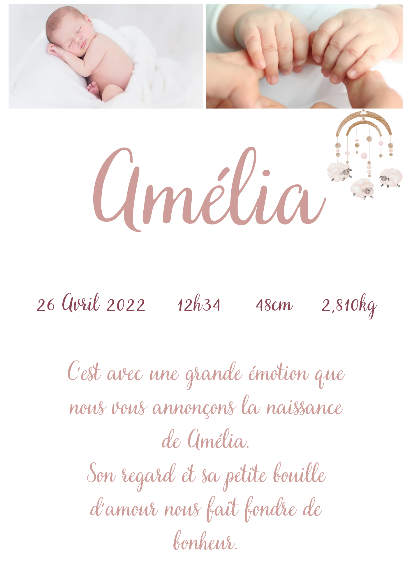 Faire part naissance fille " doux rêves "