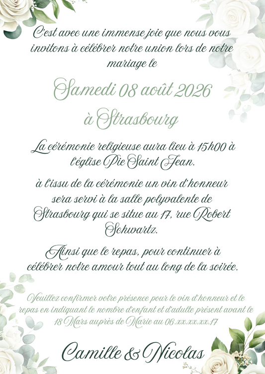 Mariage roses blanches