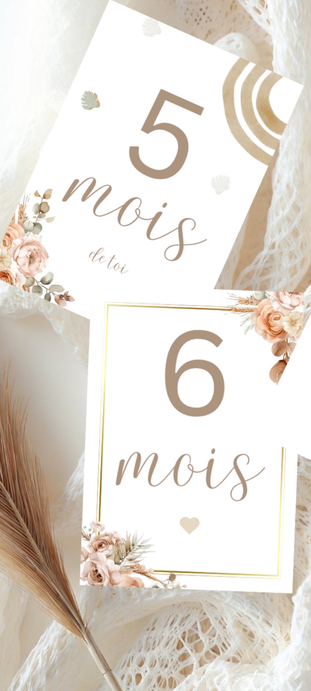 Cartes étapes de grossesse boho, champêtre