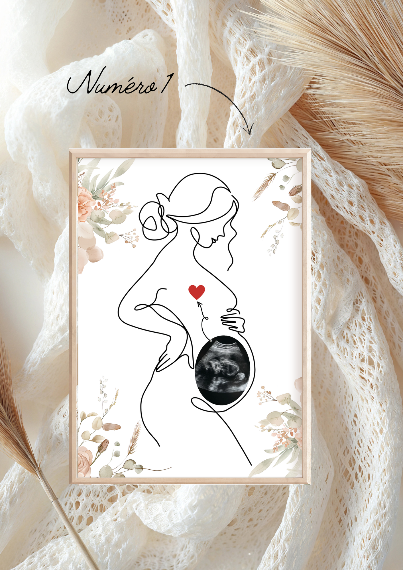 Affiche minimaliste Line Art grossesse échographie bébé