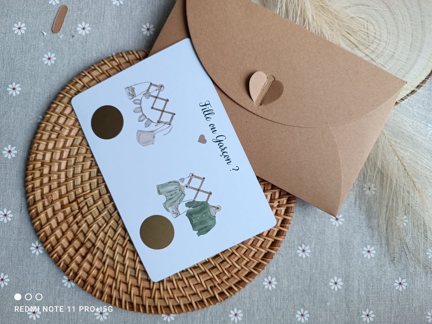 Carte annonce du sexe de bébé thème boho