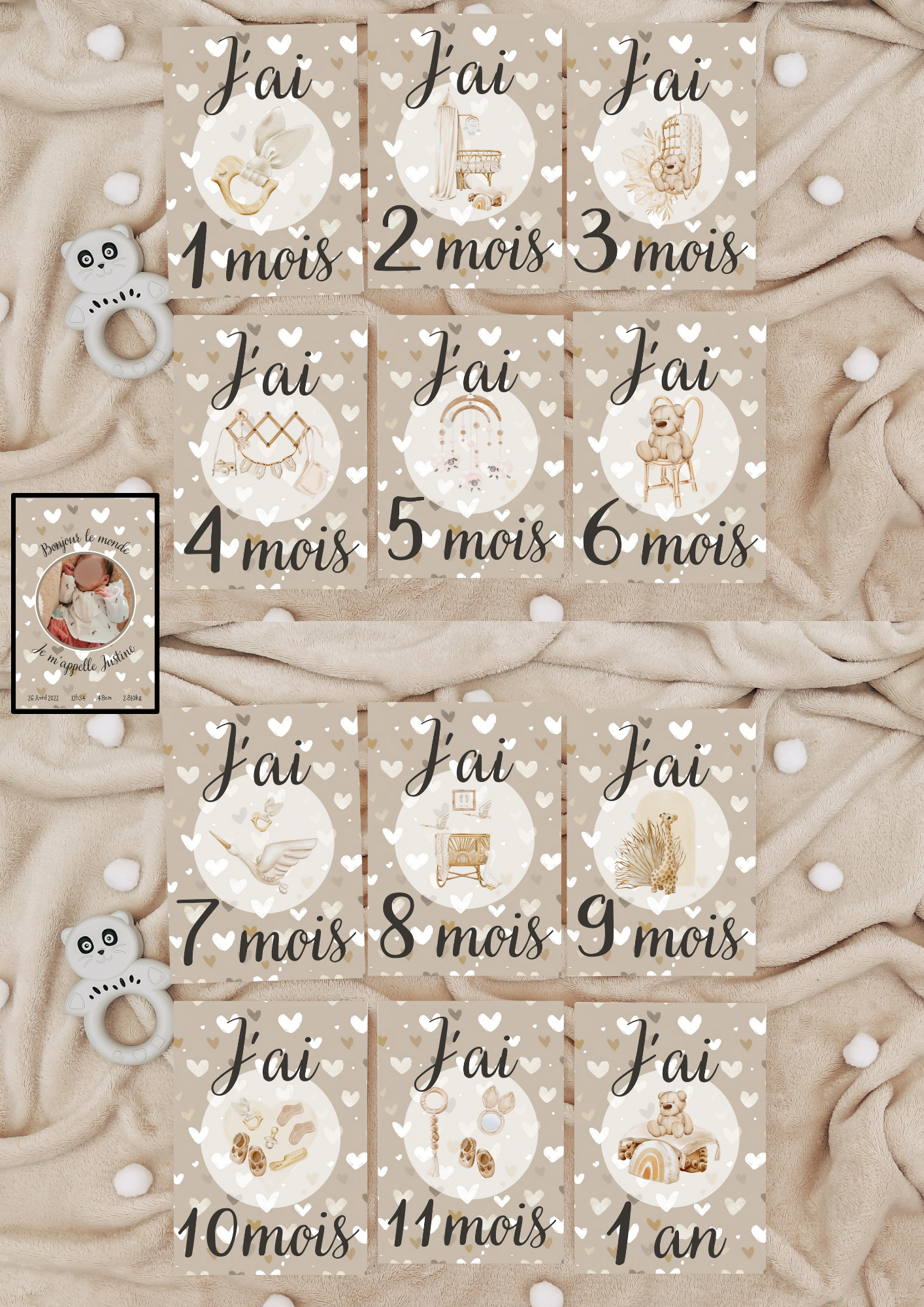 Cartes étapes " petits cœurs "