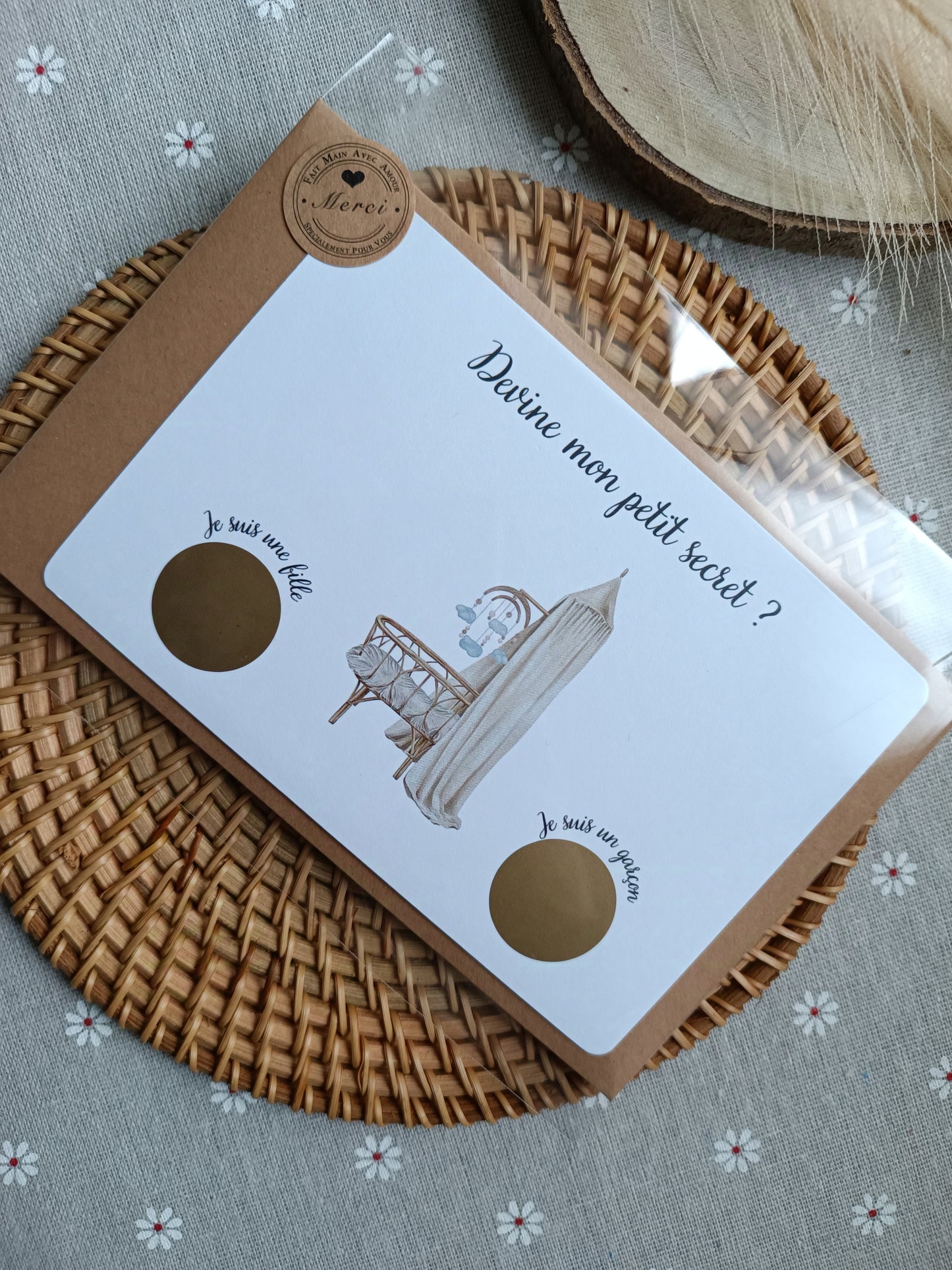 Carte annonce du sexe de bébé thème boho