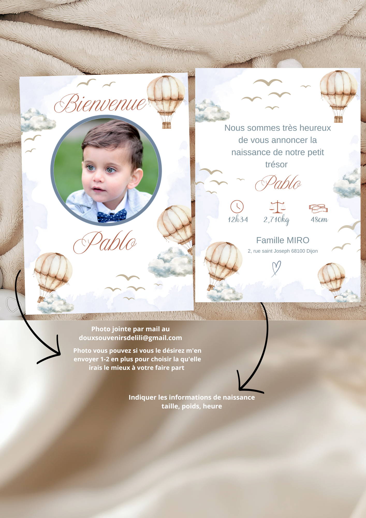 Faire-part naissance " dans les airs "