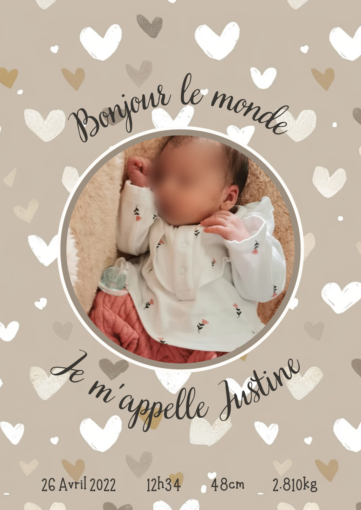 Faire part naissance " petits cœurs "