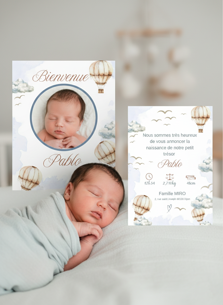 Annoncez la naissance de votre trésor avec tendresse : Faire-part dans les airs