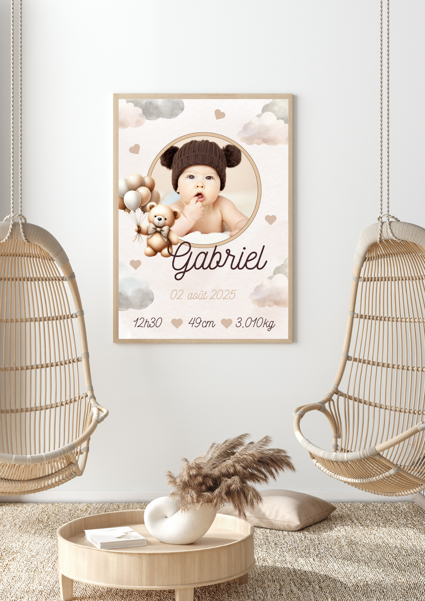 Affiche de naissance avec photo ourson