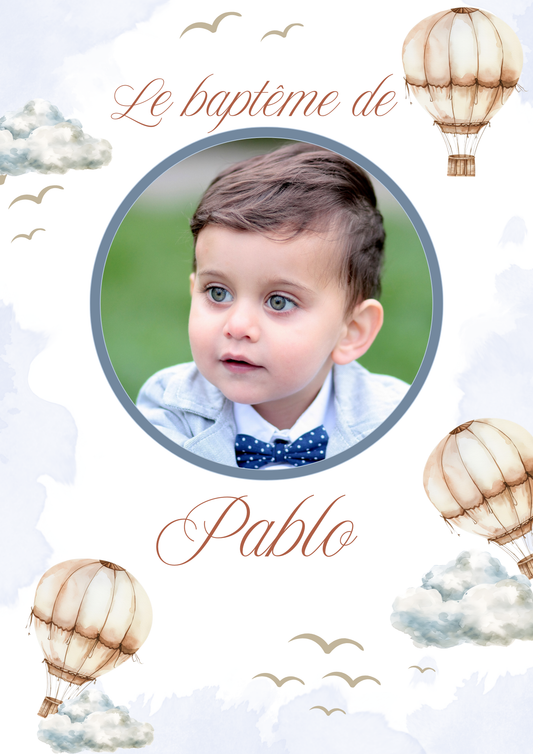 Faire part baptême garçon " dans les airs "