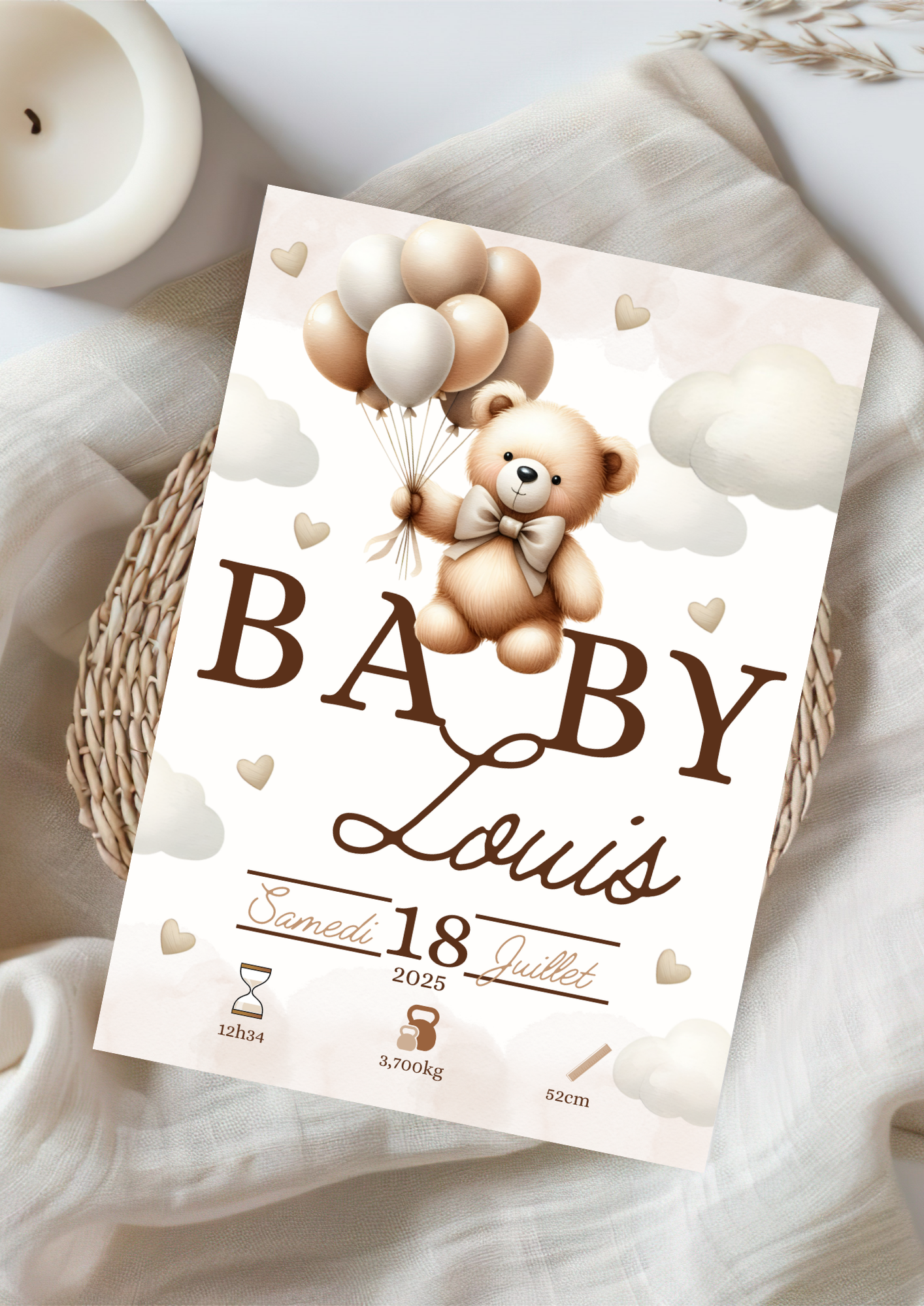 Faire part naissance ourson recto verso