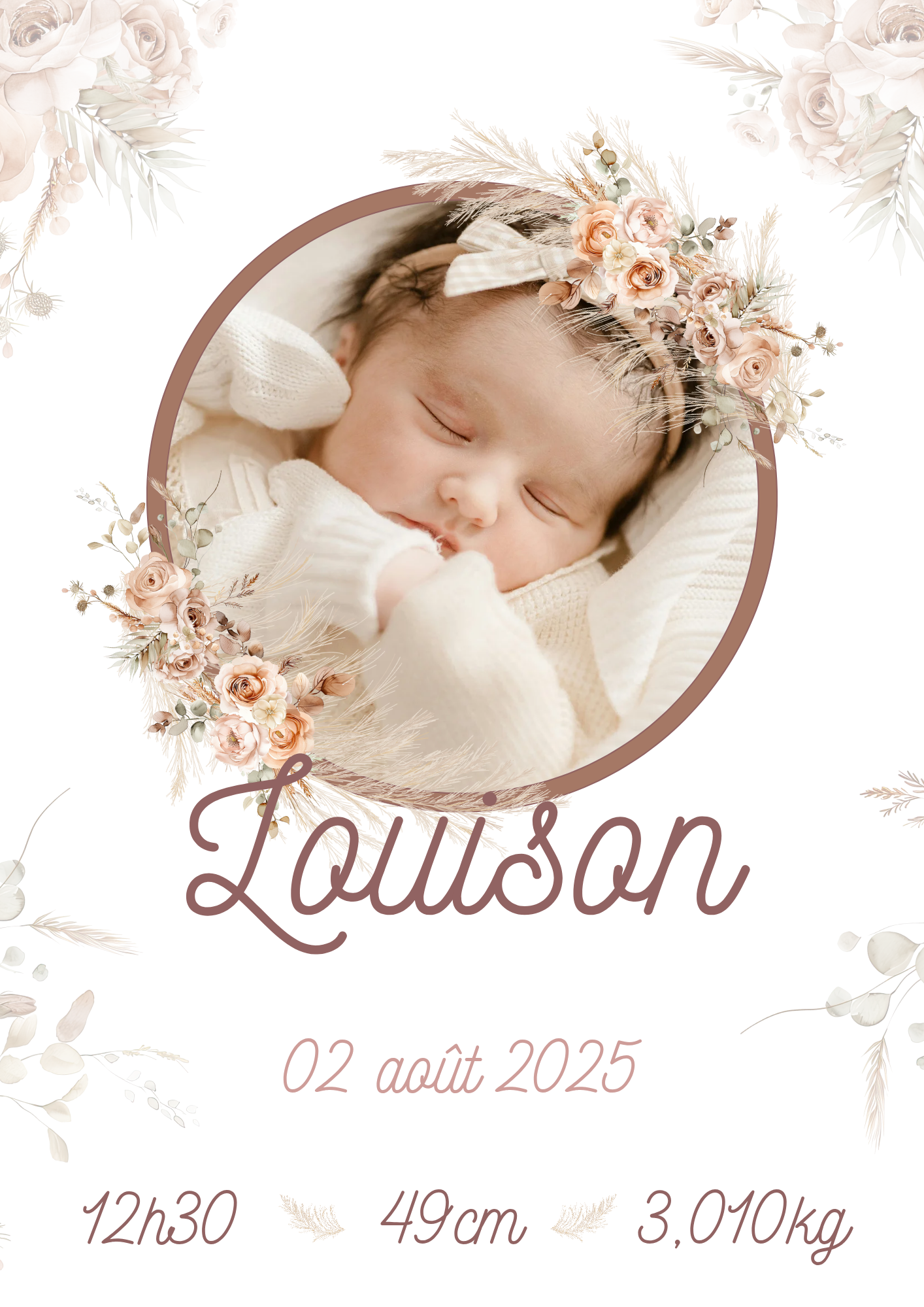 Affiche de naissance avec photo boho