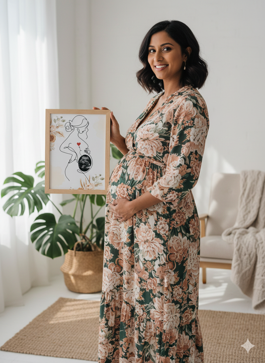 Affiche Souvenir Grossesse – Illustration Line Art avec Échographie Bébé