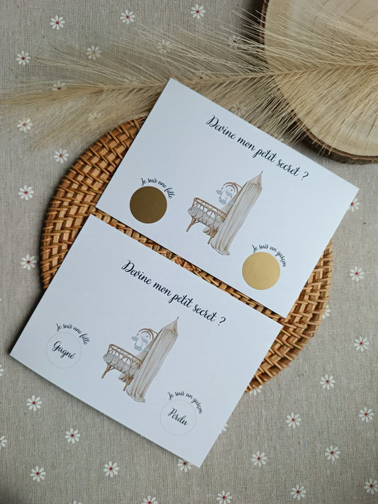 Carte annonce du sexe de bébé thème boho, beige, marron
