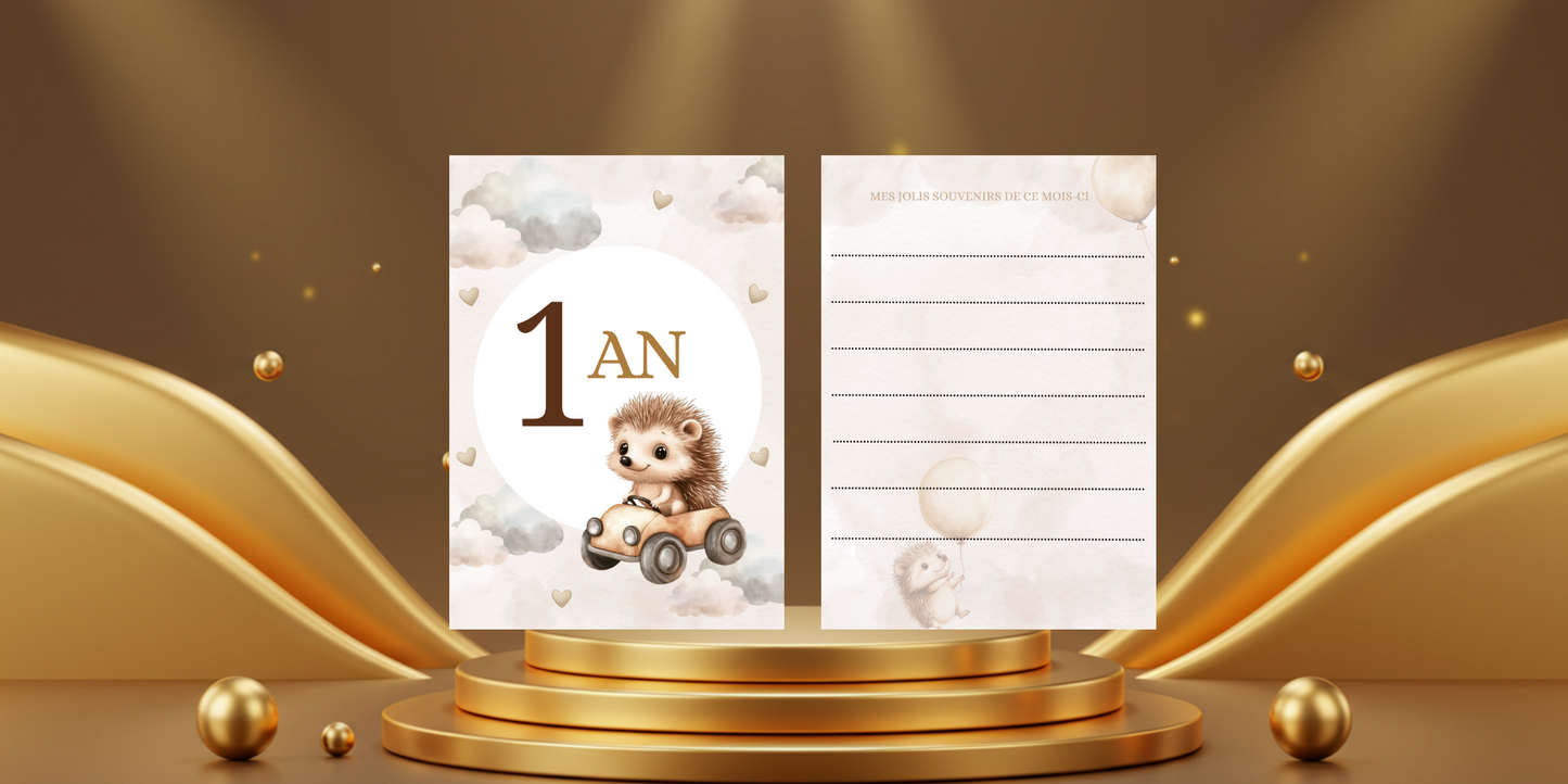 Cartes étapes bébé de 1 mois à 1 an " thème hérisson"