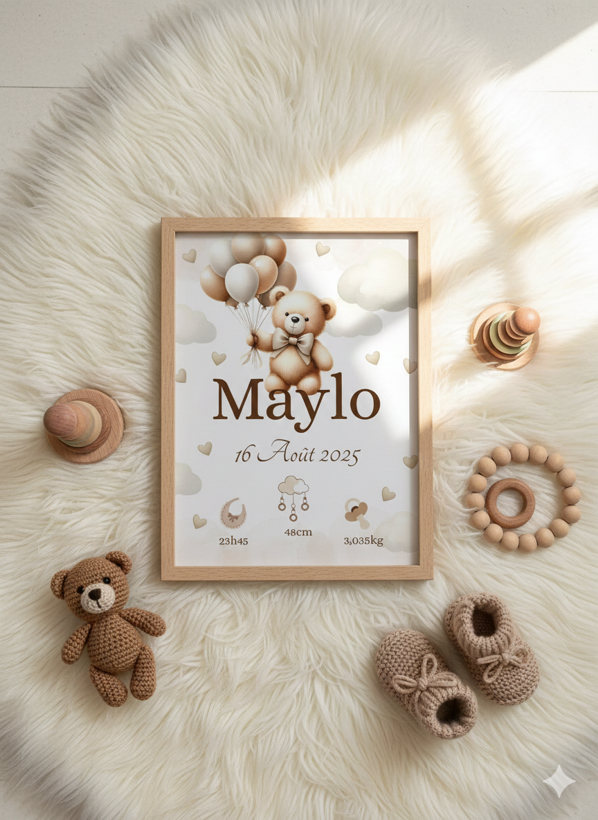Affiches personnalisées de naissance sur mesure souvenirs déco chambre enfant bébé