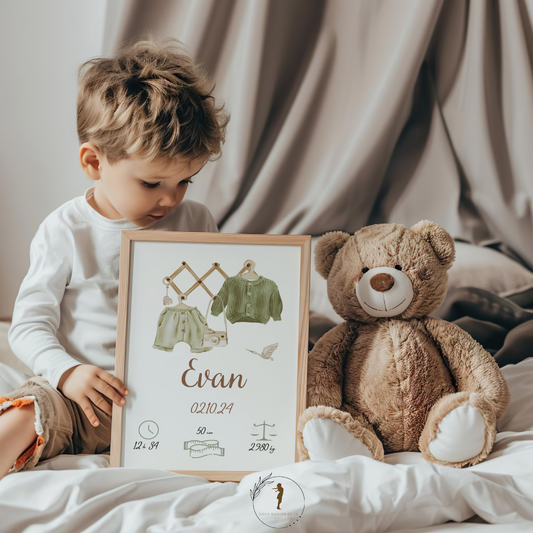 Affiche personnalisée de naissance boho, nursery, baby