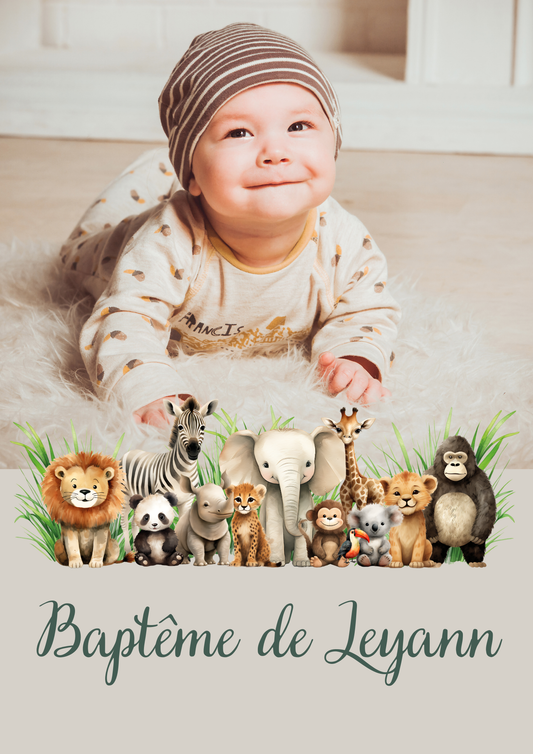 Faire part baptême garçon " jungle "