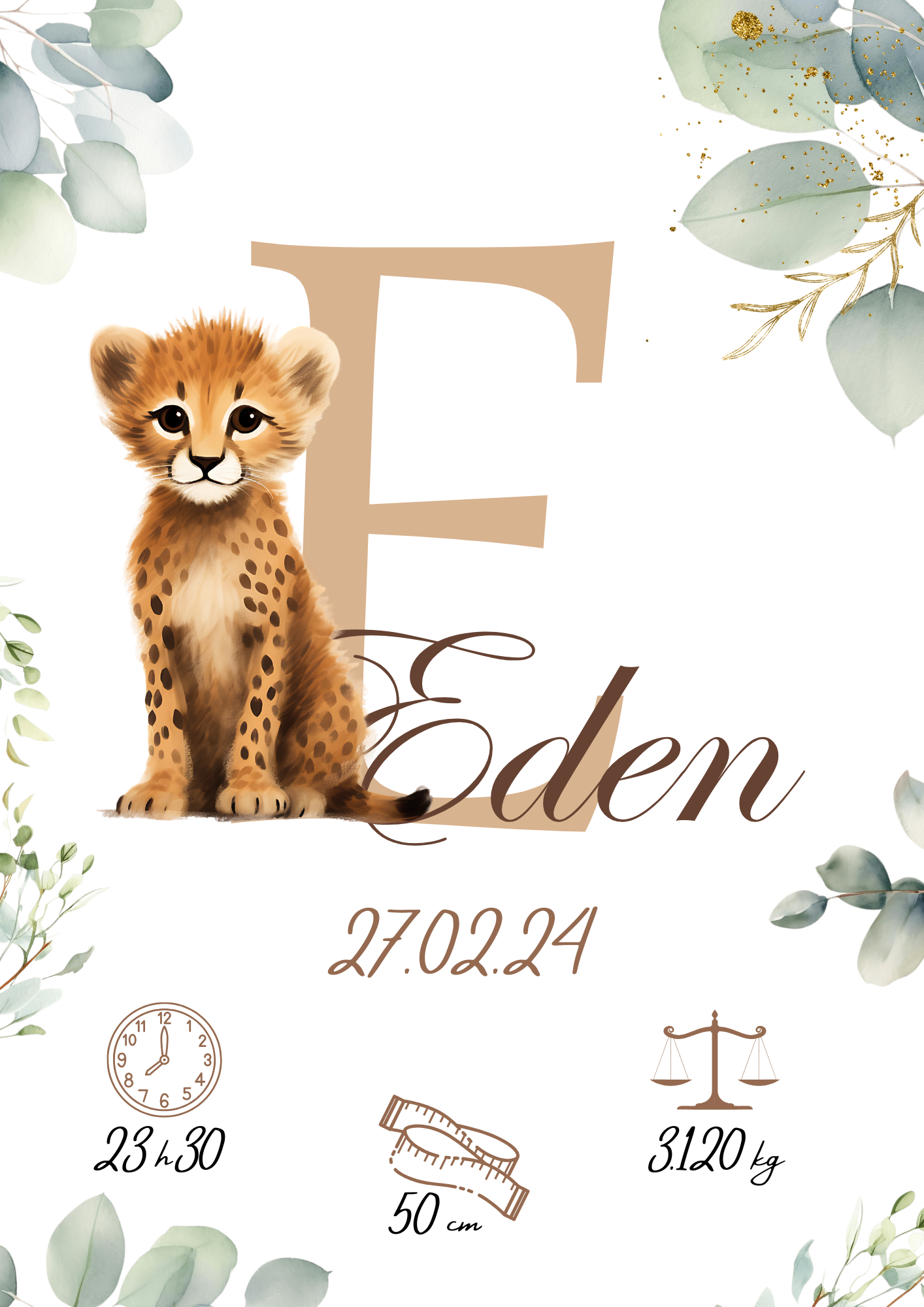 Affiche personnalisée, eucalyptus et guépard