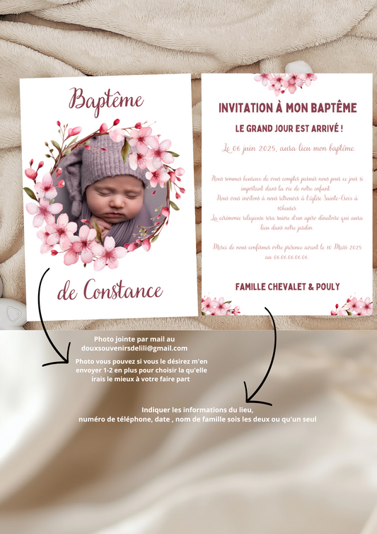 Faire part baptême fille " fleurs de cerisier "