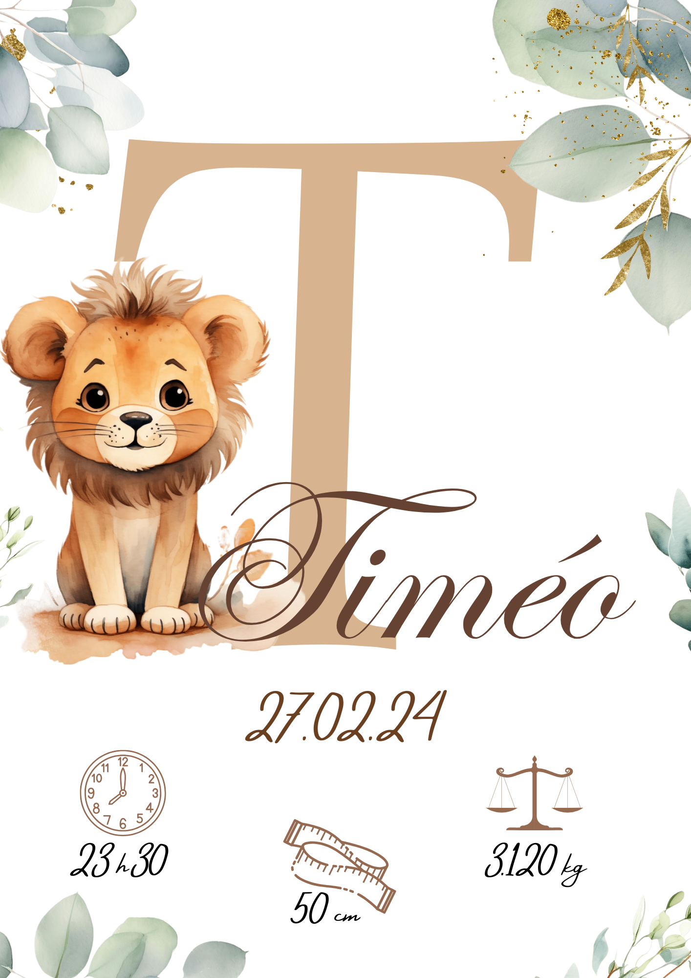 Affiche personnalisée, eucalyptus et lion