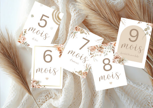 Cartes étapes de grossesse boho, champêtre