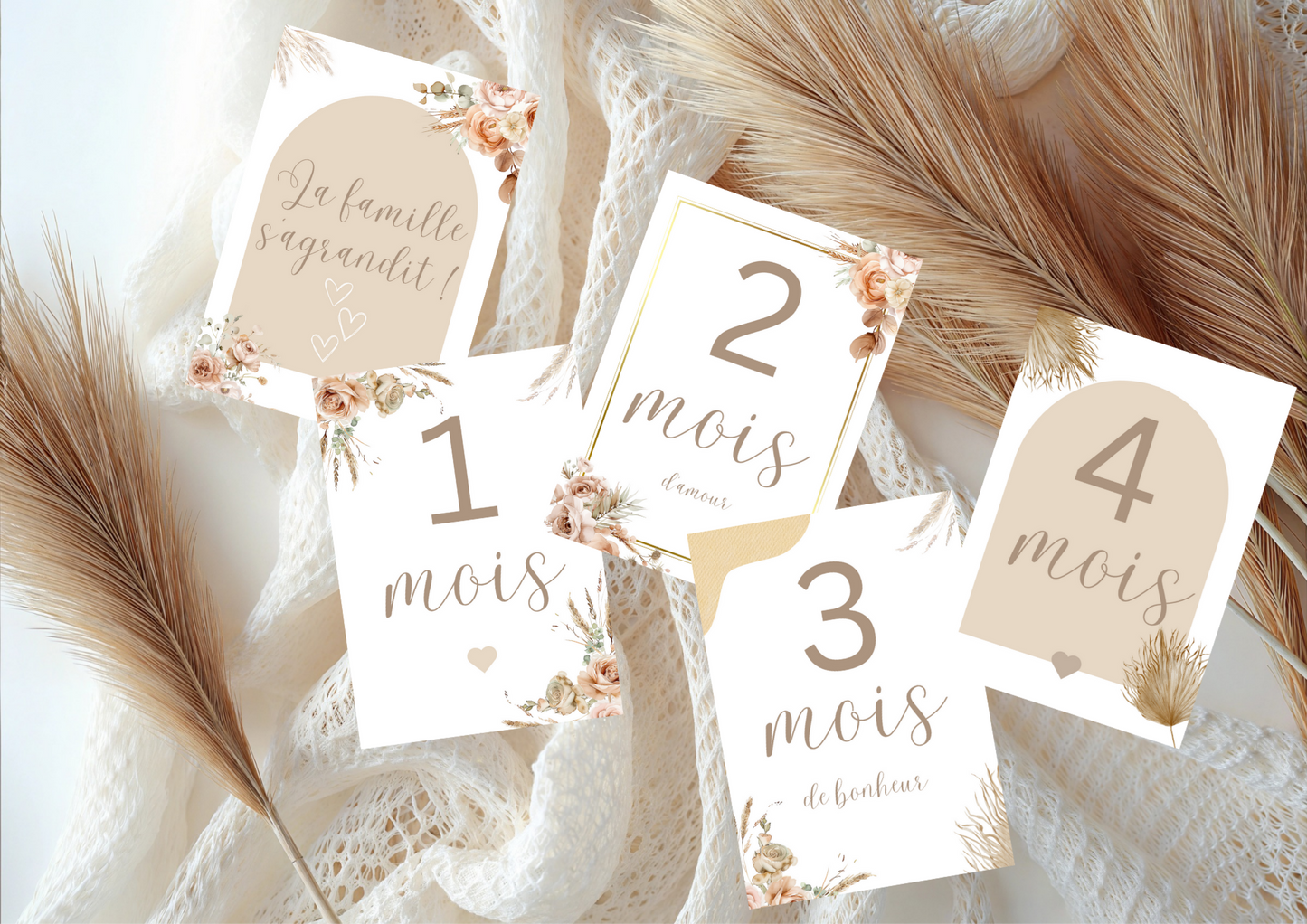 Cartes étapes de grossesse boho, champêtre