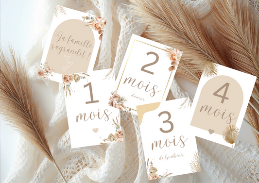 Cartes étapes de grossesse boho, champêtre