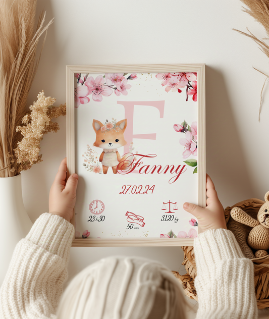 Affiche personnalisée, fleurs de cerisiers et animaux