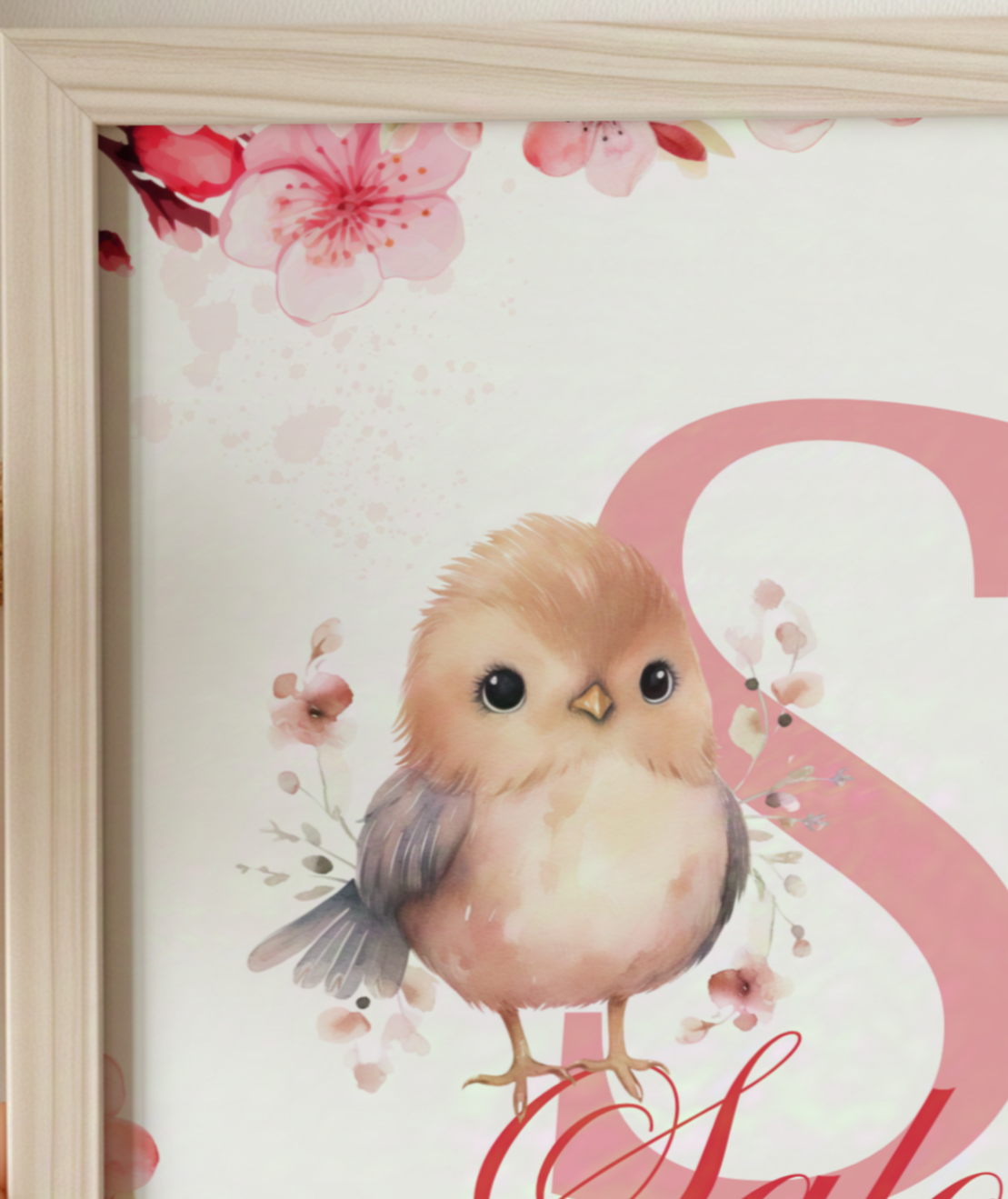 Affiche personnalisée, petit oiseau avec fleurs de cerisiers