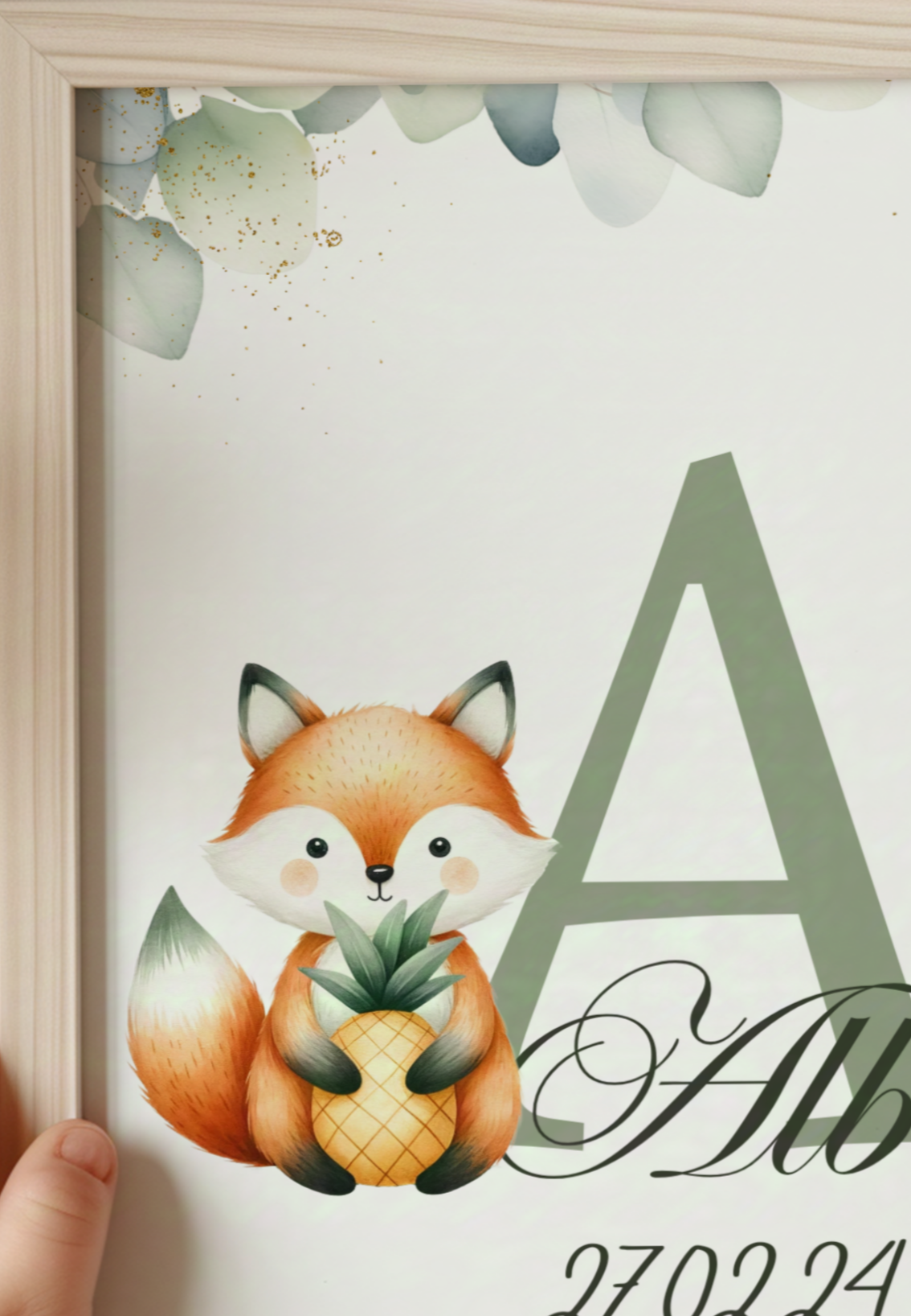 Affiche personnalisée, renard et son ananas avec eucalyptus