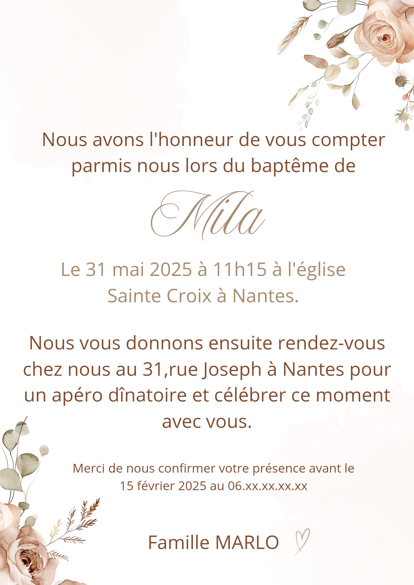 Faire-part baptême " florale et montgolfière"