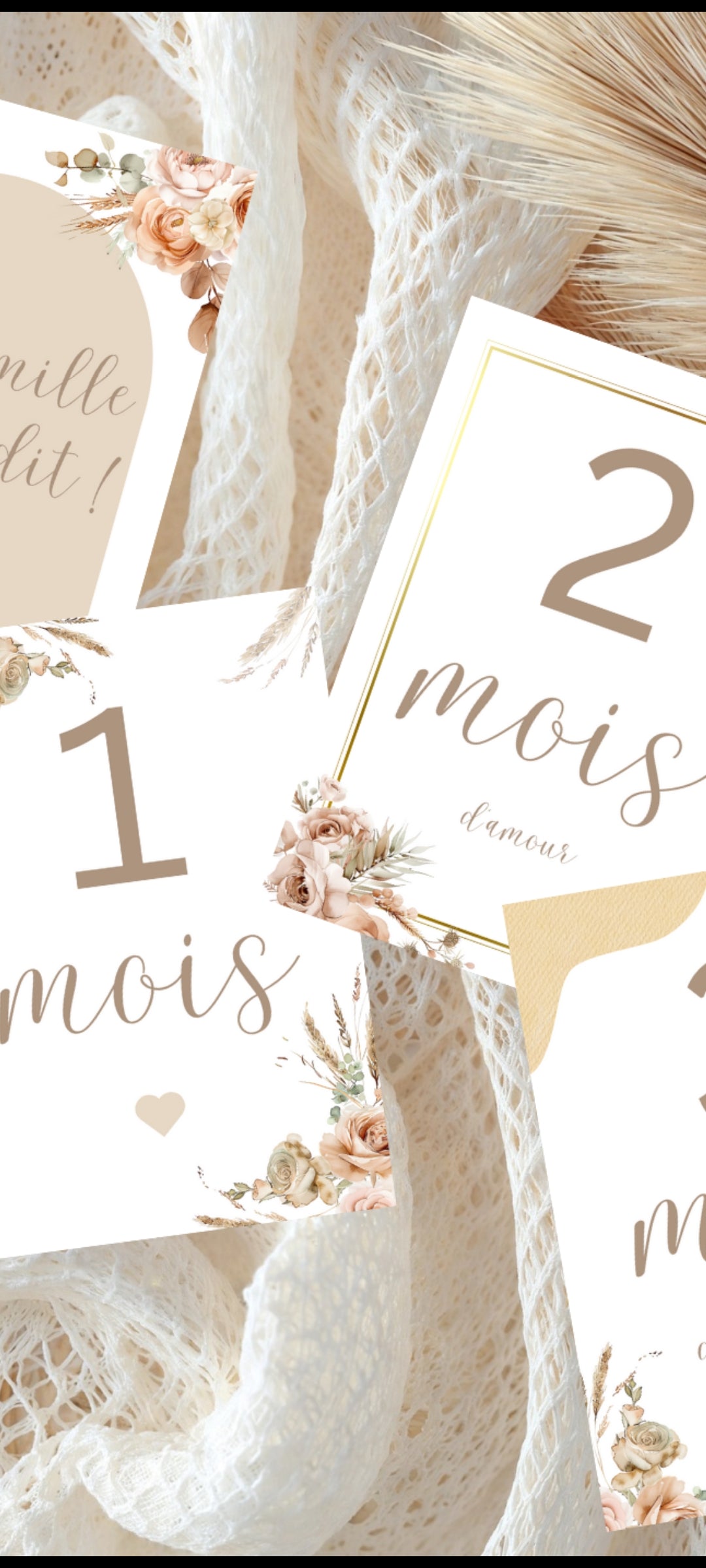 Cartes étapes de grossesse boho, champêtre