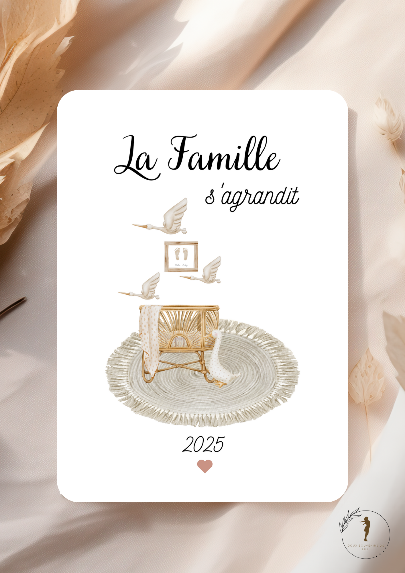 Carte annonce " LA FAMILLE S'AGRANDIT" thème boho