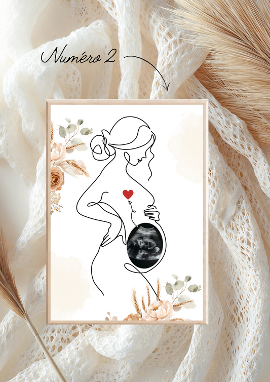 Affiche minimaliste Line Art grossesse échographie bébé