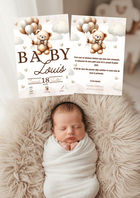 Annoncez la naissance de votre trésor avec tendresse : Faire-part ourson