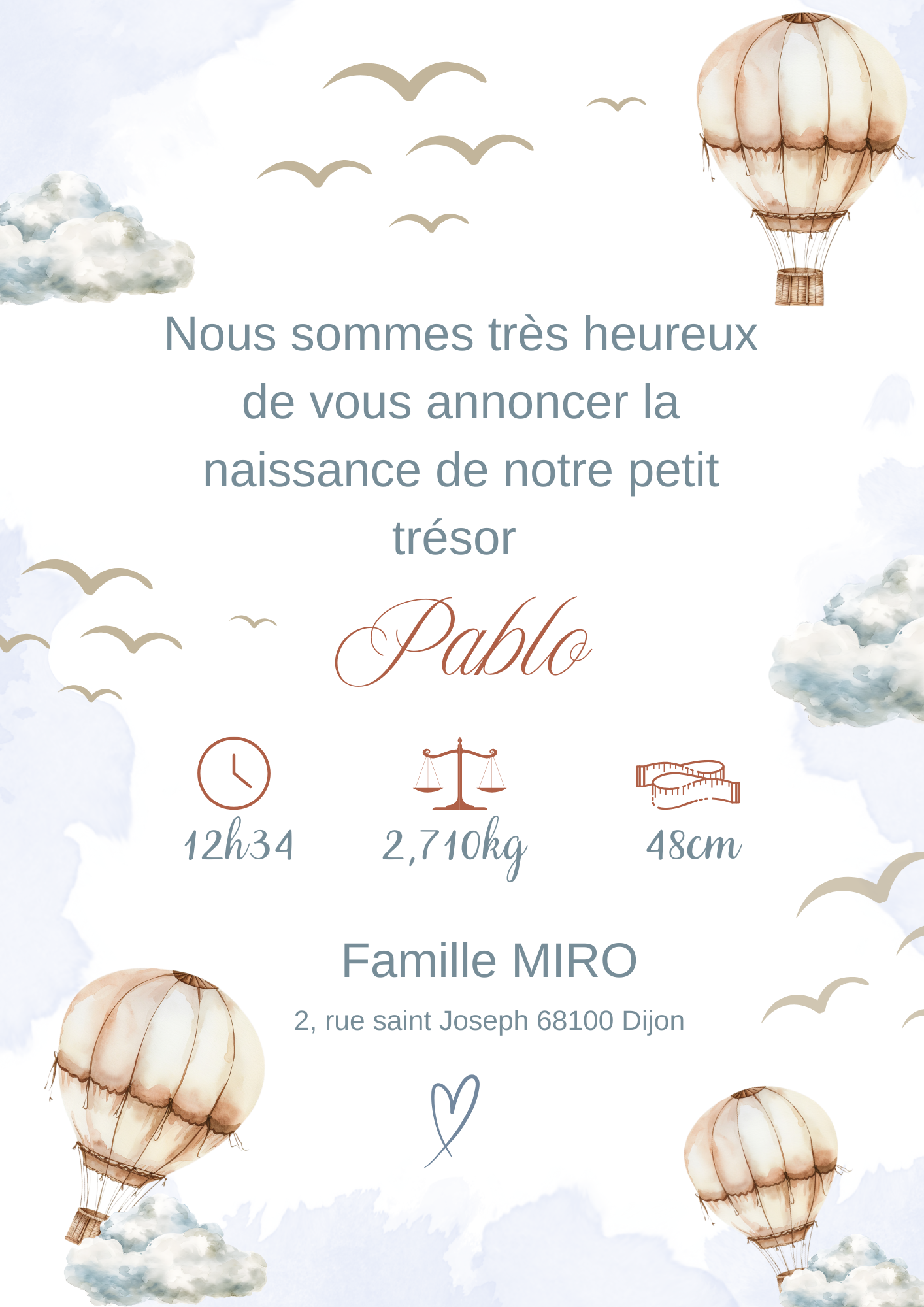 Faire-part naissance " dans les airs "
