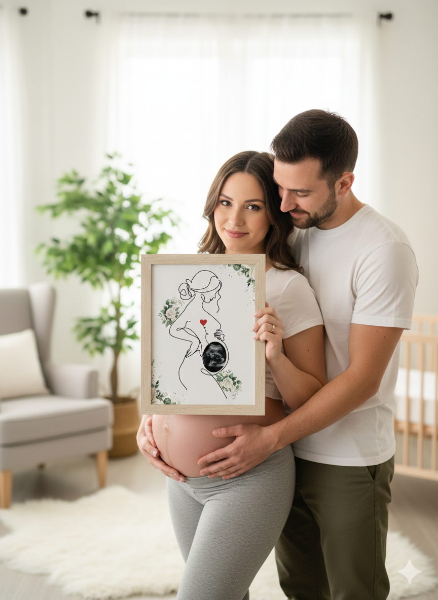 Affiche Souvenir Grossesse – Illustration Line Art avec Échographie Bébé