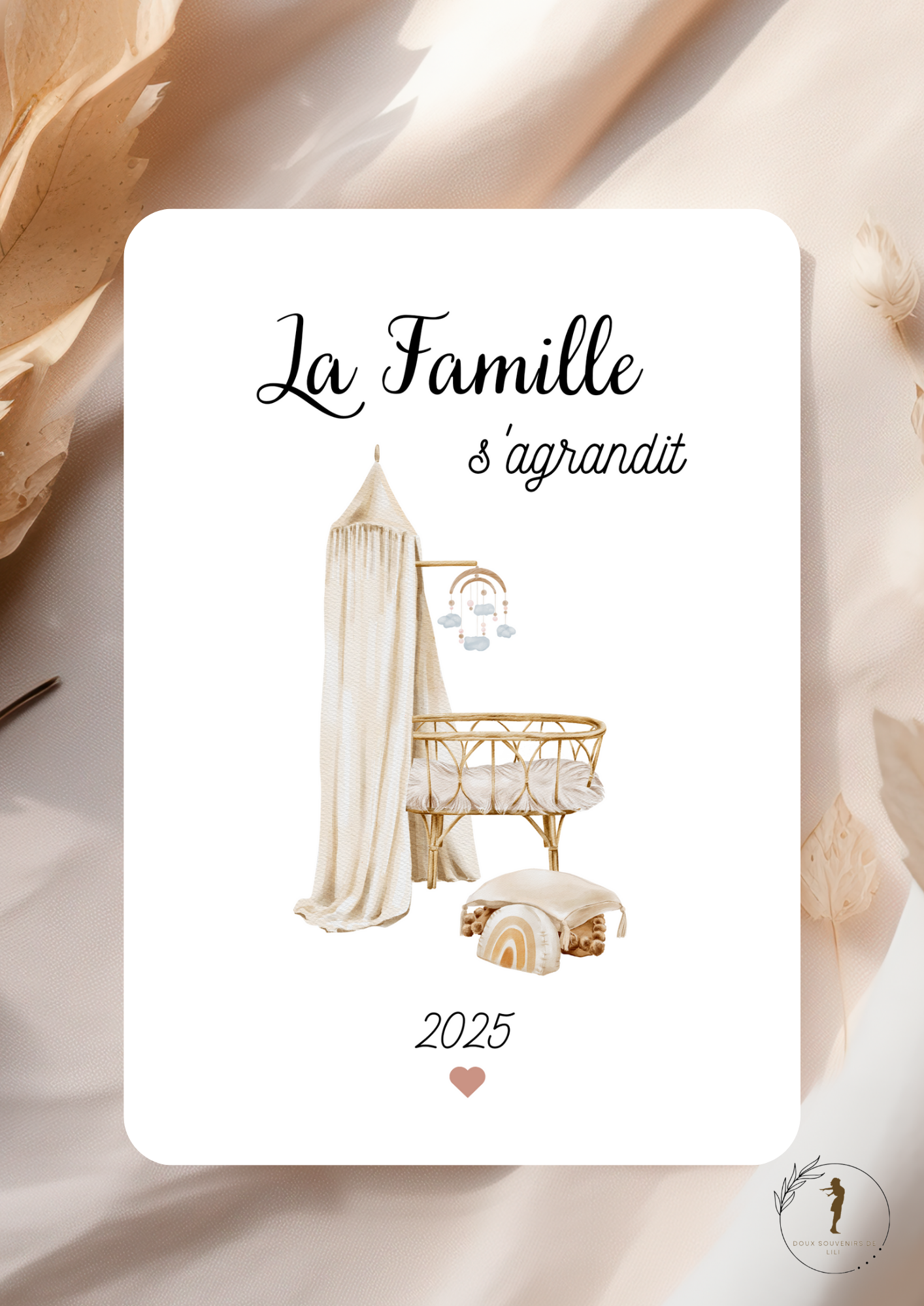 Carte annonce " LA FAMILLE S'AGRANDIT" thème boho