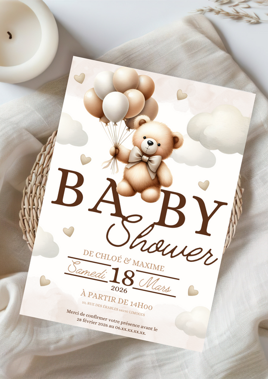 Faire part baby shower ourson