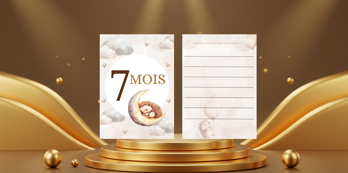 Cartes étapes bébé de 1 mois à 1 an " thème hérisson"
