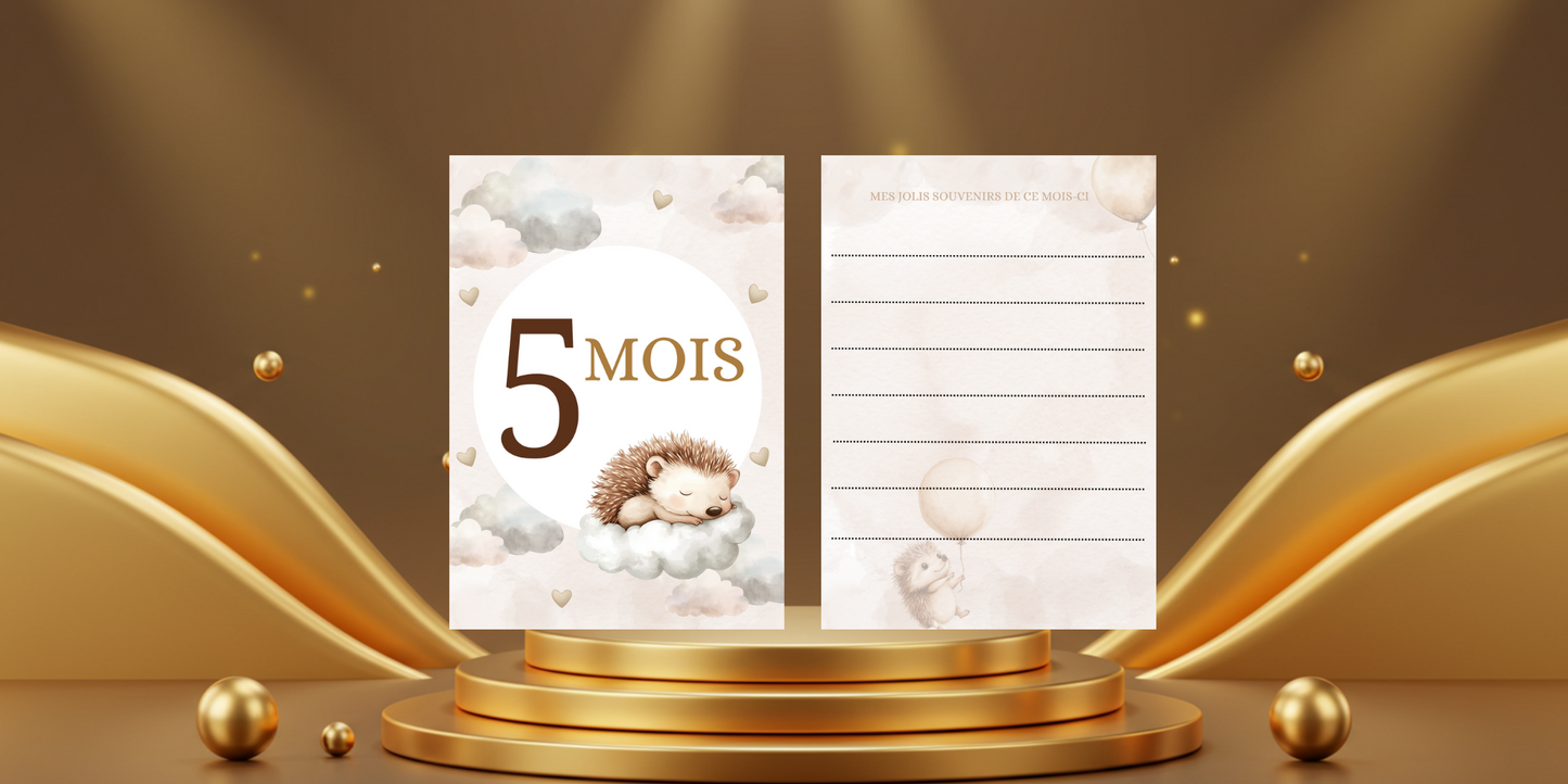 Cartes étapes bébé de 1 mois à 1 an " thème hérisson"